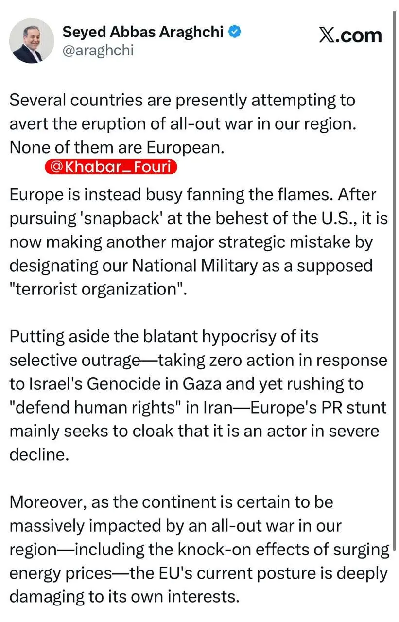 توییت عراقچی درباره اقدامات اروپا