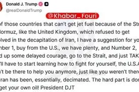 ترامپ: کشورهایی که دلیل بسته شدن تنگه هرمز مشکل سوخت دارند؛ از ما بخرند/دیگر به شما کمک نمی‌کنم! 