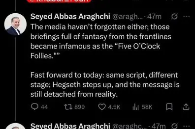 کنایه عراقچی به آمریکا در خصوص تکرار سناریو ویتنام در ایران/ دولت ایالات متحده چیزی می‌گوید، اما واقعیت چیز دیگری را نشان می‌دهد