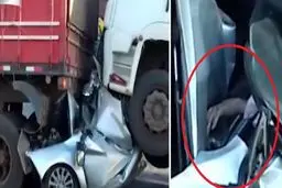 زنده ماندن باورنکردنی راننده جوان در تصادف شدید رانندگی! + فیلم