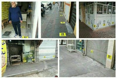 نصب برچسب رعایت فاصله فیزیکی در نانوایی‌ها و دستگاه‌های خودپرداز