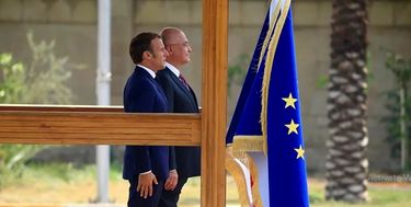 نشست «ماکرون»با روسای قوای سه‌گانه عراق در کاخ ریاست‌جمهوری بغداد