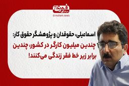 اسماعیلی، حقوقدان و پژوهشگر حقوق کار: چندین میلیون کارگر در کشور، چندین برابر زیر خط فقر زندگی می‌کنند!