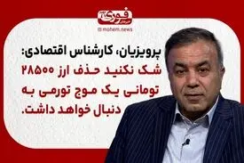 پرویزیان، کارشناس اقتصادی: شک نکنید حذف ارز ۲۸۵۰۰ تومانی یک موج تورمی به‌دنبال خواهد داشت.