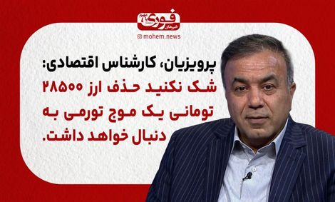 پرویزیان، کارشناس اقتصادی: شک نکنید حذف ارز ۲۸۵۰۰ تومانی یک موج تورمی به‌دنبال خواهد داشت.