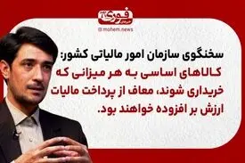 سخنگوی سازمان امور مالیاتی کشور: بسیاری از کالاهای اساسی به هر میزانی که خریداری شوند، معاف از پرداخت مالیات ارزش بر افزوده خواهند بود.