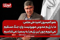 عضو کمیسیون امنیت ملی مجلس: ما با رژیم منحوس صهیونیست وارد جنگ مستقیم نمی‌شویم چون این رژیم را به رسمیت نمی‌شناسیم