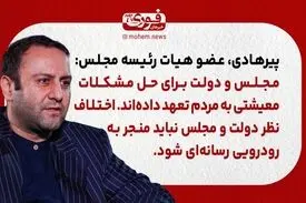 پیرهادی، عضو هیات رئیسه مجلس: مجلس و دولت برای حل مشکلات معیشتی به مردم تعهد داده‌اند.