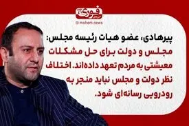 پیرهادی، عضو هیات رئیسه مجلس: مجلس و دولت برای حل مشکلات معیشتی به مردم تعهد داده‌اند.