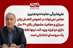 علیرضا‌بیگی: مجلس نمی‌تواند در خصوص کاهش زمان سربازی و معافیت مشمولان بالای ۳۰ سال دارای دو فرزند ورود کند، اینها فقط یک سروصدای انتخاباتی است.
