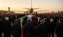 پیکر مطهر رهبر شهید وارد نجف شد/استقبال پزشکیان، نخست‌وزیر عراق و مردم در فرودگاه+ویدیو