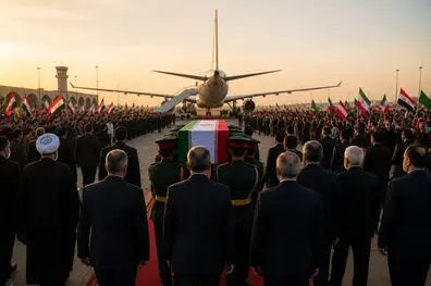 پیکر مطهر رهبر شهید وارد نجف شد/استقبال پزشکیان، نخست‌وزیر عراق و مردم در فرودگاه+ویدیو