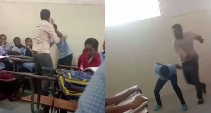 تنبیه جنون آمیز دانش آموز در مقابل همکلاسی‌هایش! + فیلم