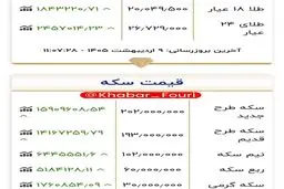 قیمت طلا، سکه و دلار امروز چهارشنبه 9 اردیبهشت