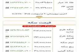 قیمت طلا، سکه و دلار امروز چهارشنبه 9 اردیبهشت