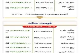 قیمت طلا، سکه و دلار امروز چهارشنبه 9 اردیبهشت