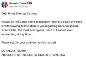 ترامپ دعوت کانادا از شورای صلح را پس گرفت