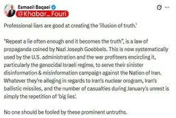 قائی: ادعاها درباره برنامه هسته‌ای، موشک بالستیک و تعداد جان‌باختگان نا‌آرامی‌های دی‌ماه دروغ بزرگ است