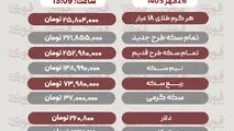 قیمت سکه،دلار و طلا 26 مهر 1405+ جدول