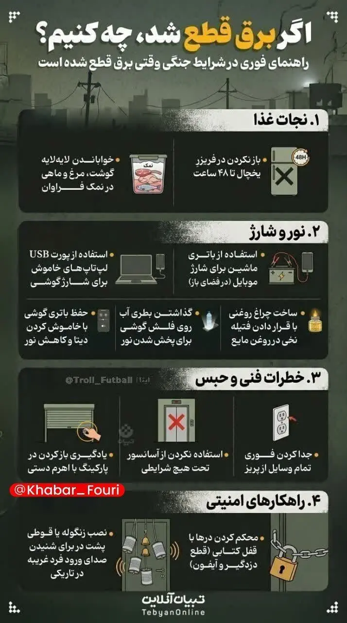 اگر برق در شرایط جنگی قطع شد چه کنیم؟!