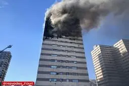 آتش سوزی برج ۱۶ طبقه در چیتگر تهران