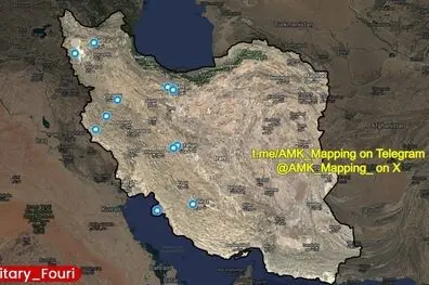 تصویر منتشر شده توسط رژیم صهیونیستی از نقاطی که در آنها حمله گزارش شده است