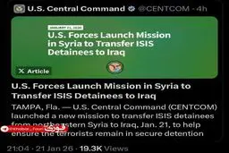 سنتکام: انتقال ۱۵۰ زندانی داعش از سوریه به عراق آغاز شد